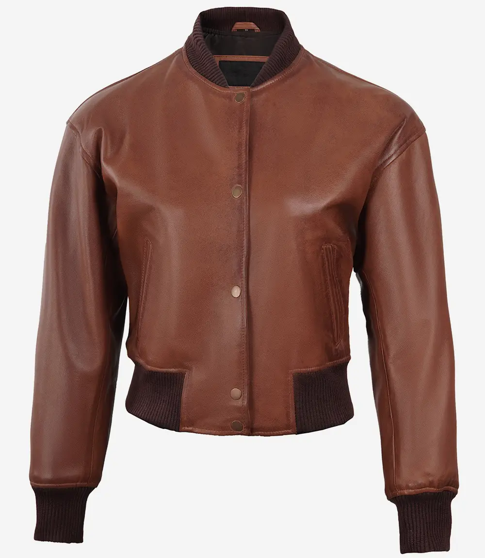 Cropped Bomber Leather Jacket